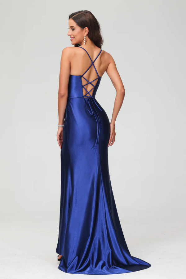 Simple Sheath Strapless Straps Sleeveless Pleated High Side Slit Criss Cross Straps Prom Dresses Party Dress Evening Dress Cocktail Gown Wedding Guest Gown