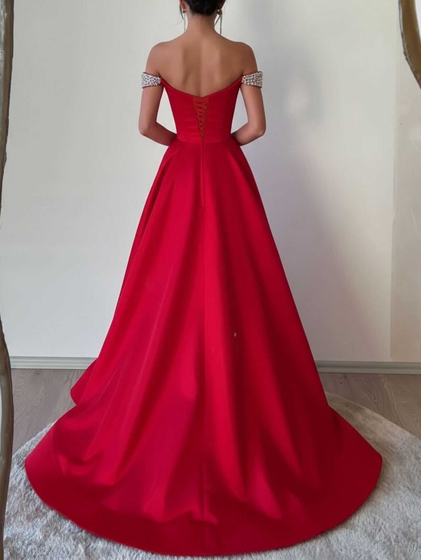 Luxury Crystal Ball Gown Long Prom Dress - Red