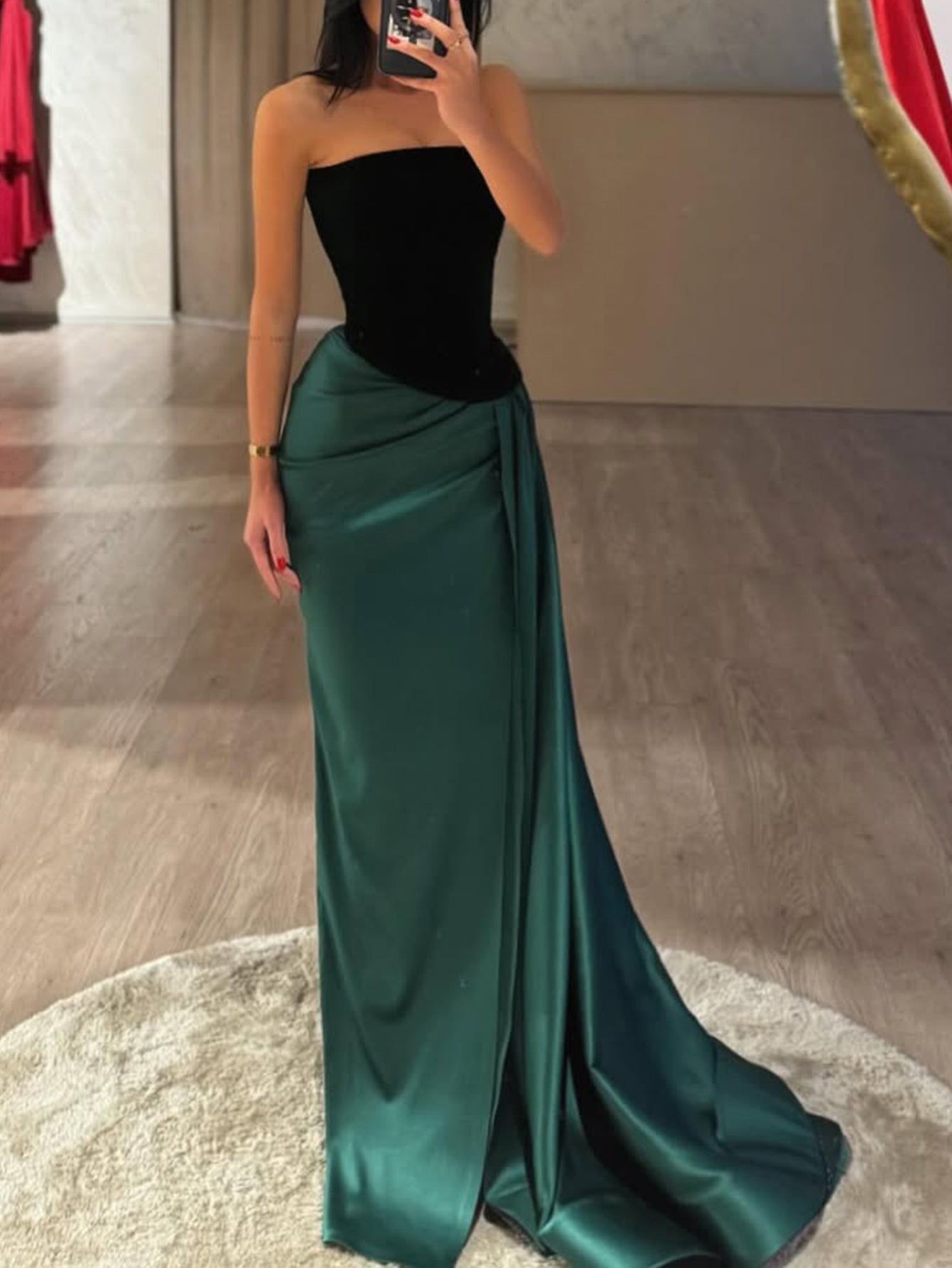 Strapless Ruched Bodice Mermaid Prom Dress With Drop - Green