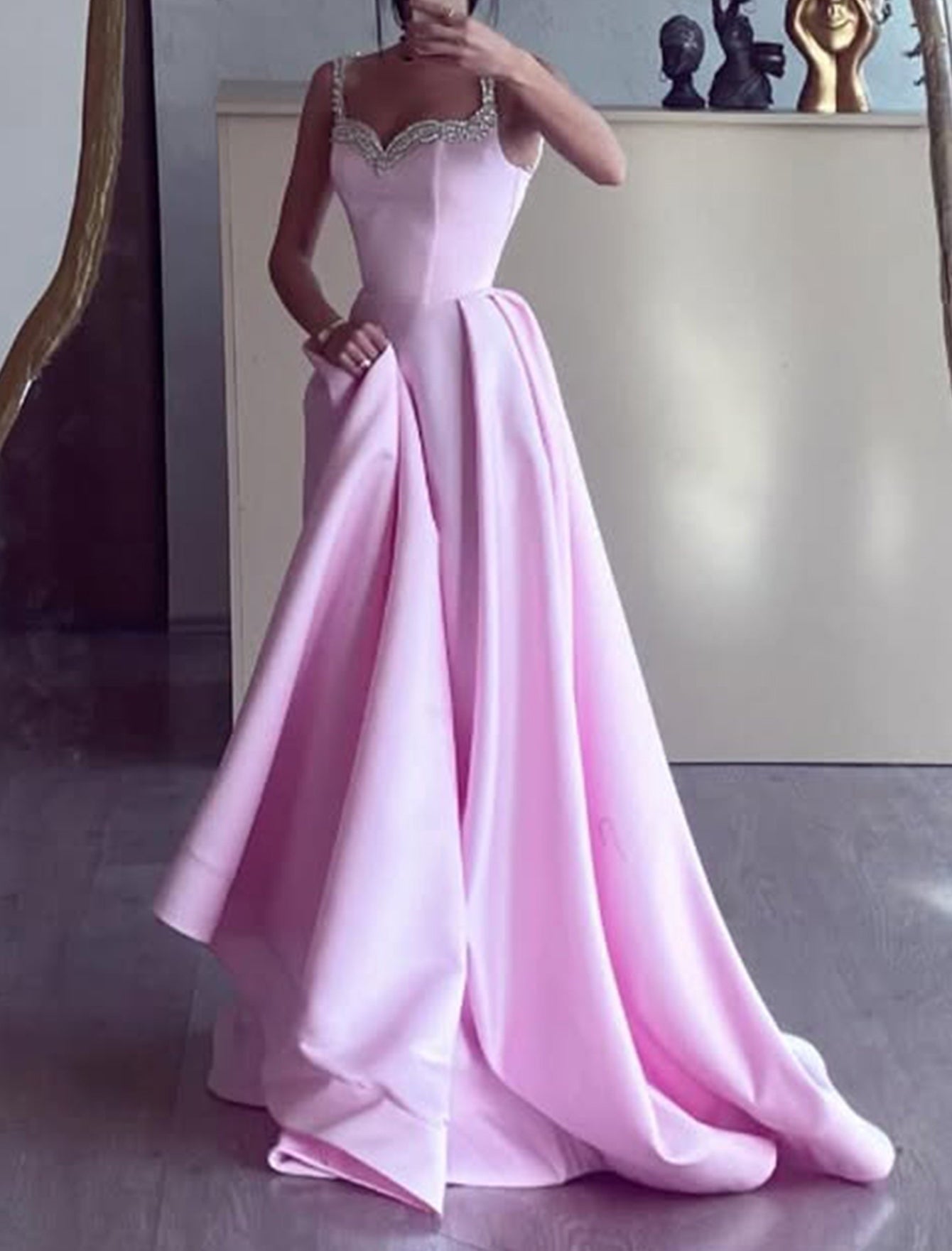 Sparkly Tank Sweetheart Long Prom Dress - Pink
