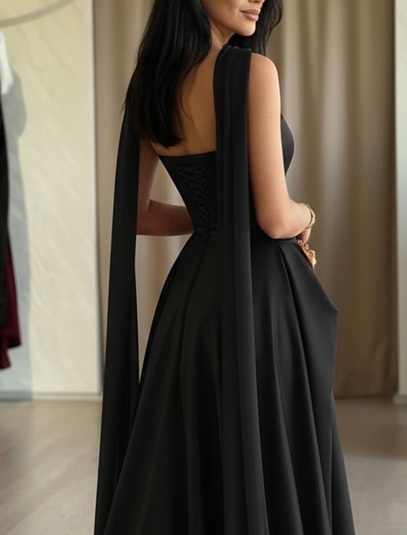 Strapless Ball Gown Prom Dress With Shawl - Black