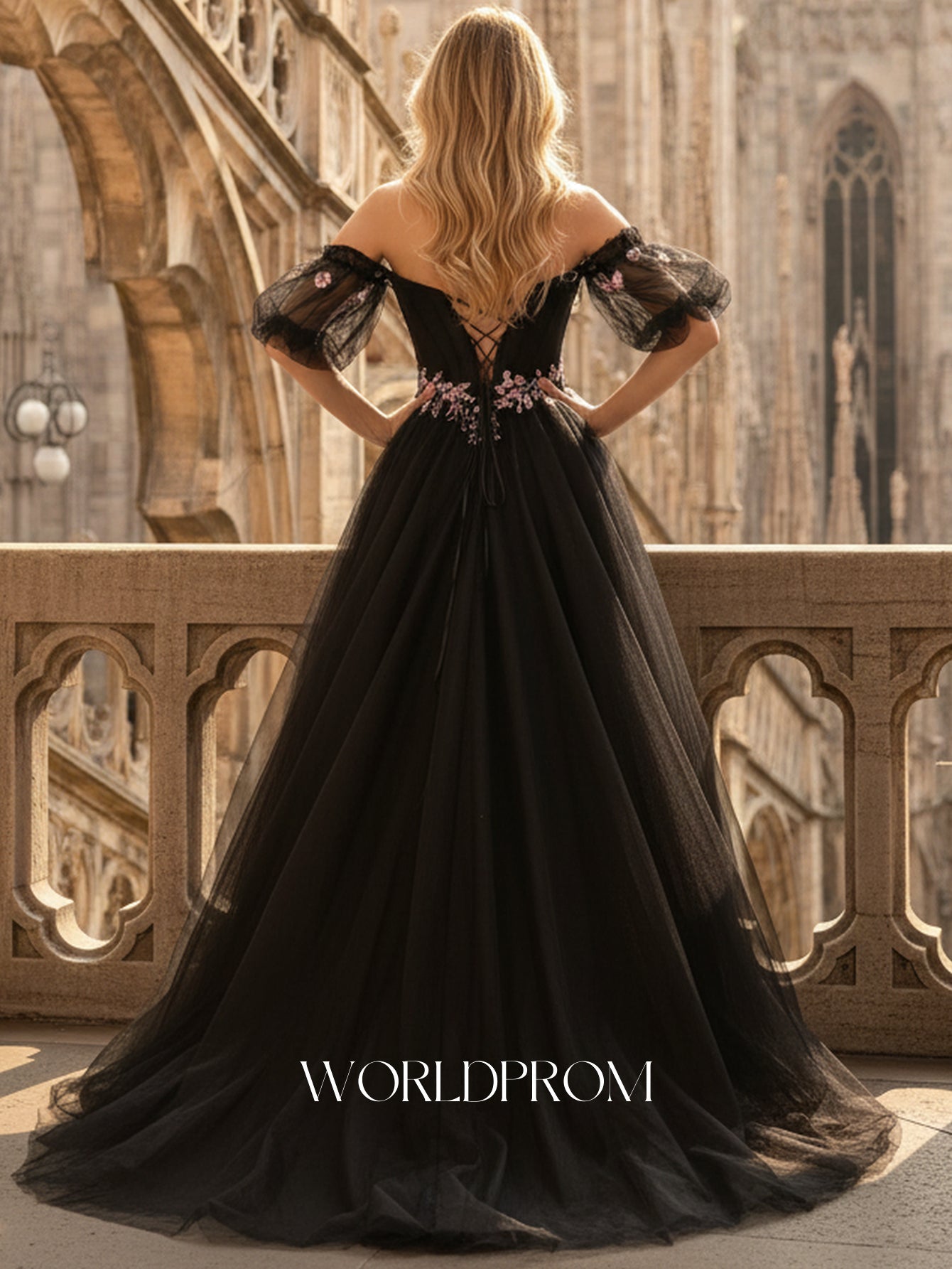 Off Shoulder Sparkly Beading Bodice A-Line Long Prom Dress - Black