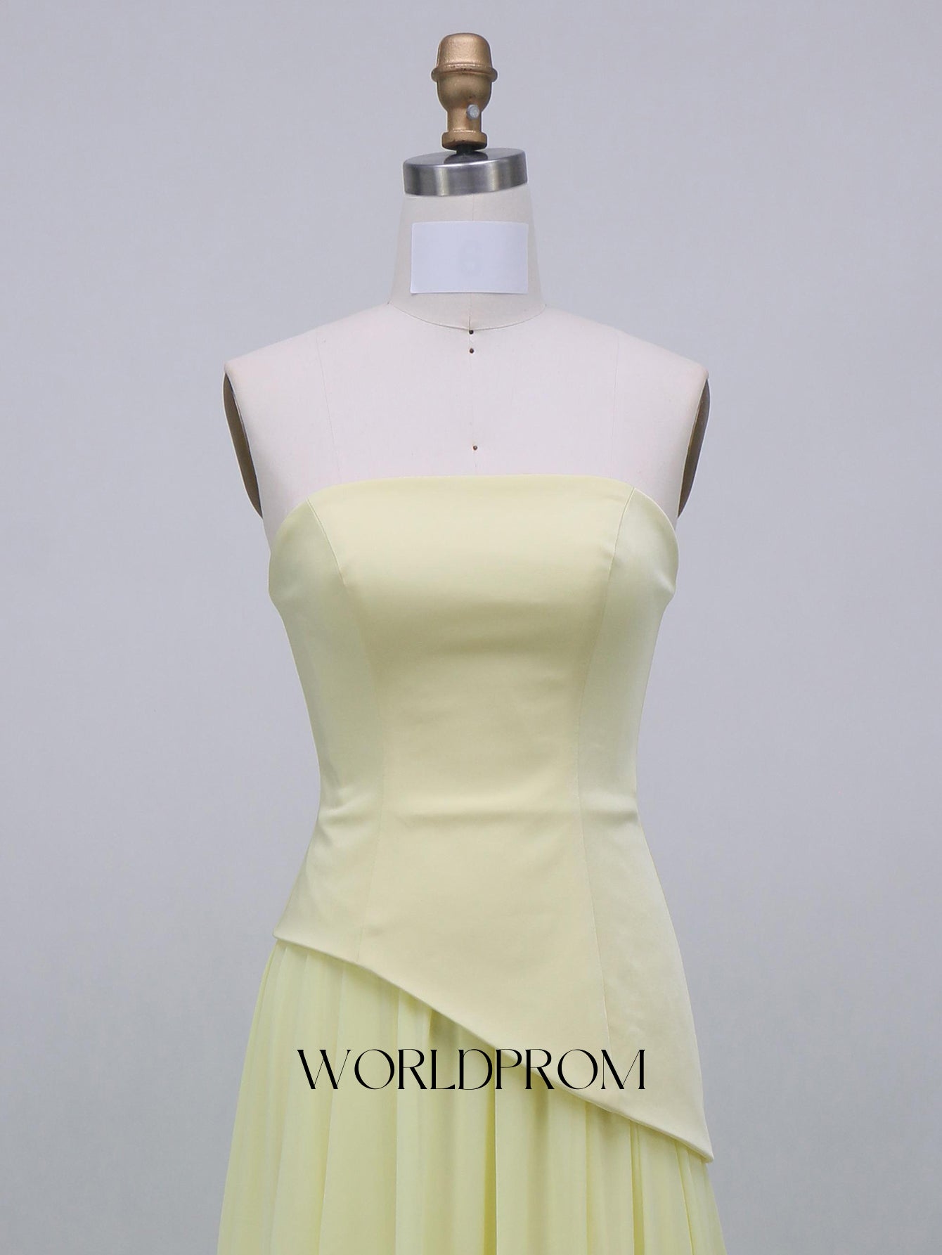 Strapless Corset Chiffon A-Line Long Prom Dress - Goose Yellow