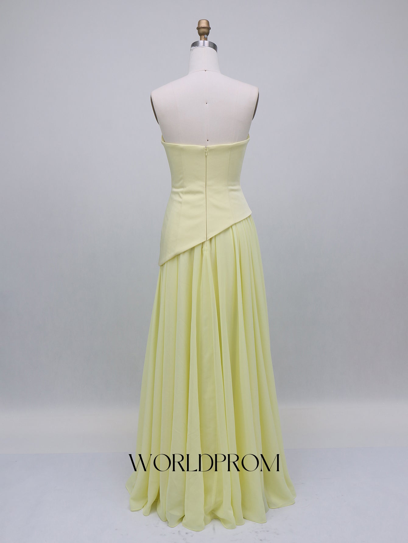 Strapless Corset Chiffon A-Line Long Prom Dress With Slit - Goose Yellow
