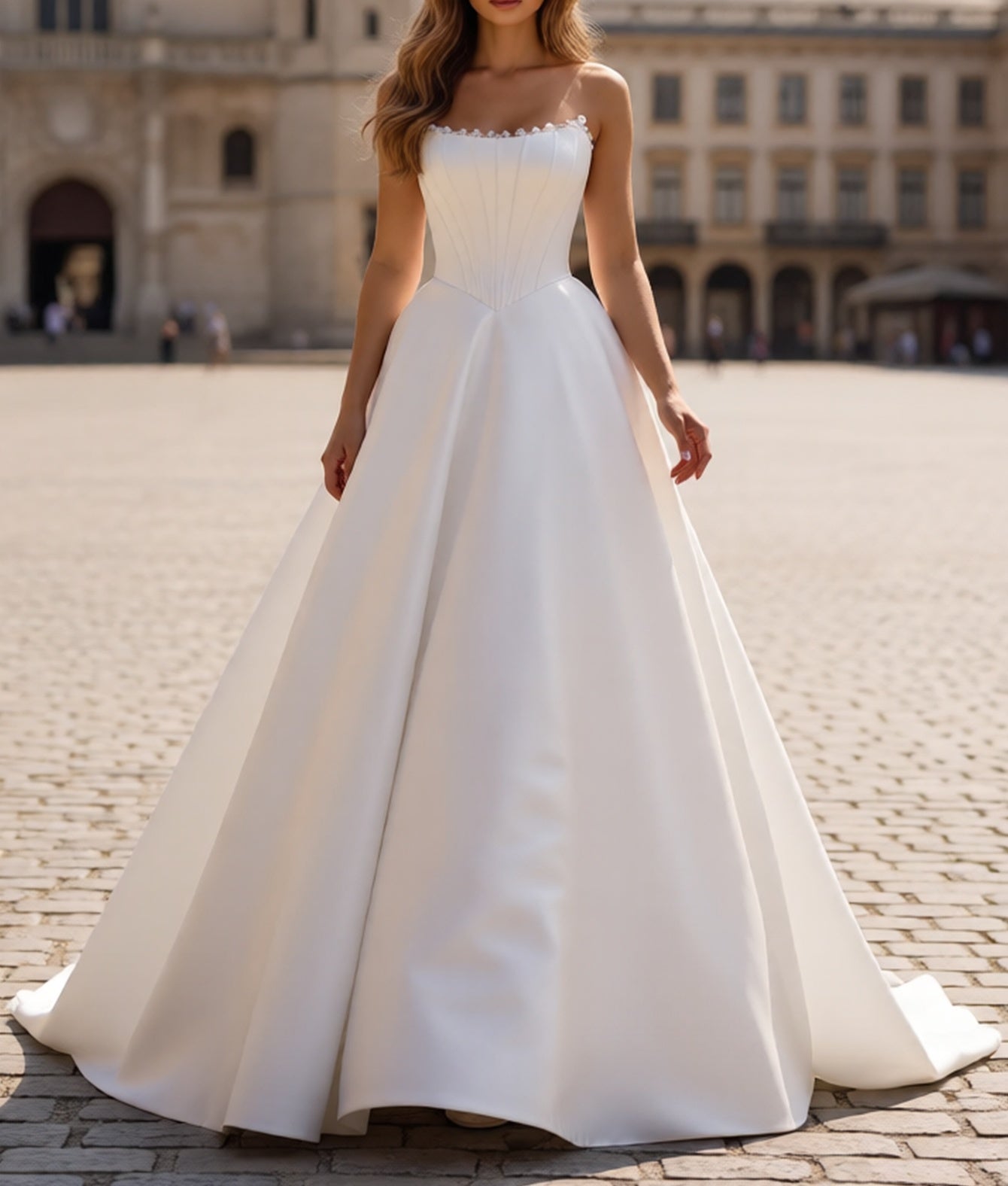 Sparkly Beading Pleated Lace Up Long Ball Gown Prom Dress - White