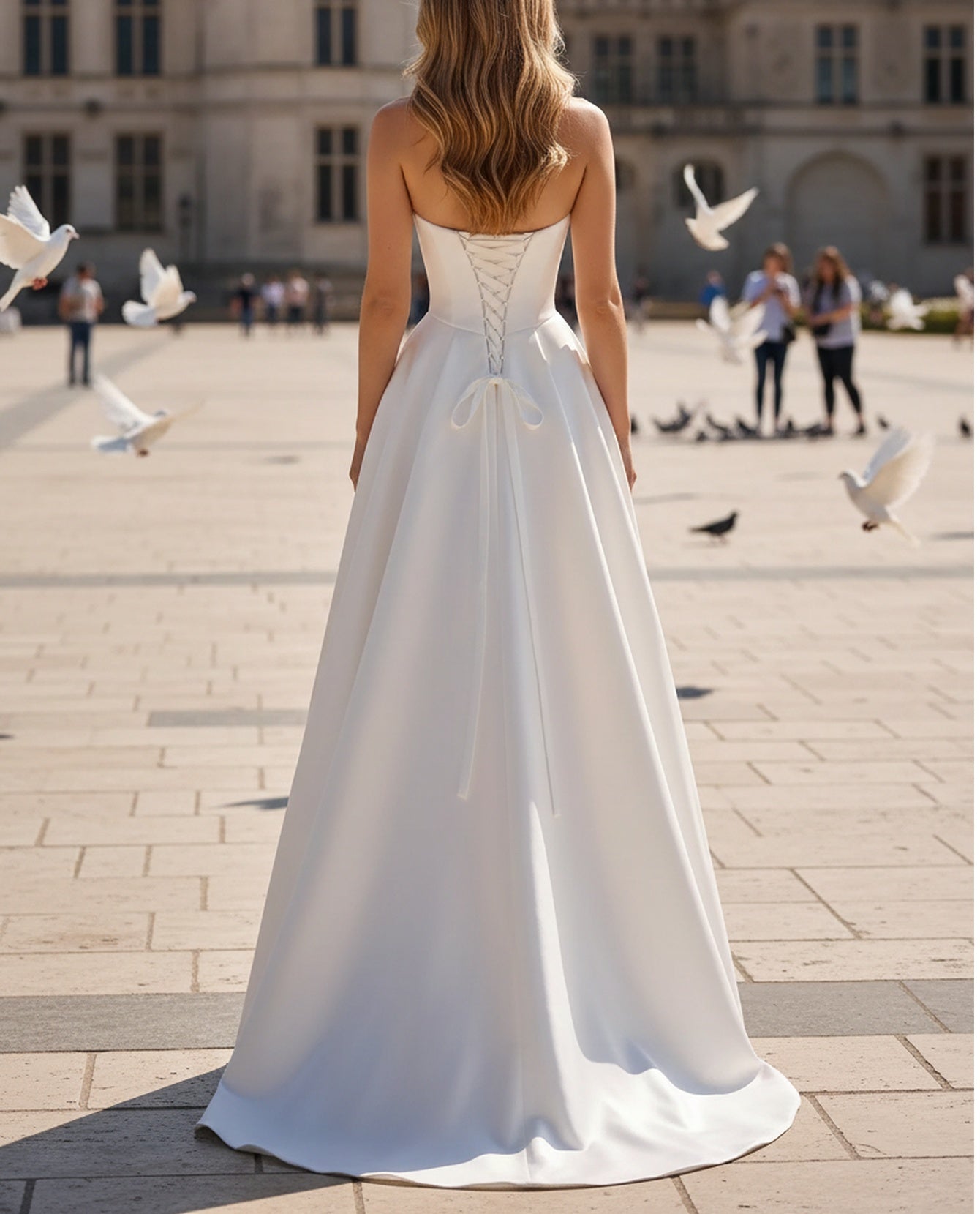 Sparkly Beading Pleated Lace Up Long Ball Gown Prom Dress - White