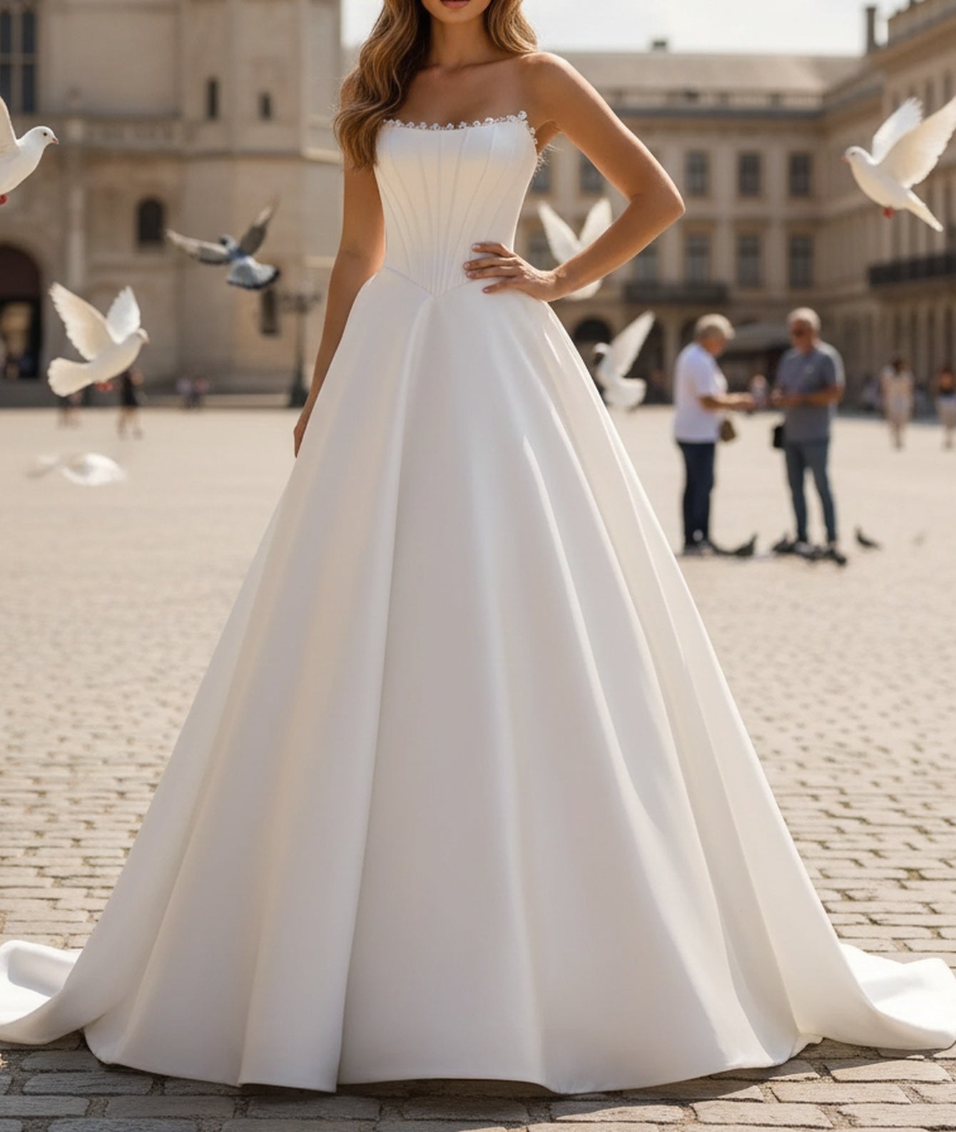 Sparkly Beading Pleated Lace Up Long Ball Gown Prom Dress - White