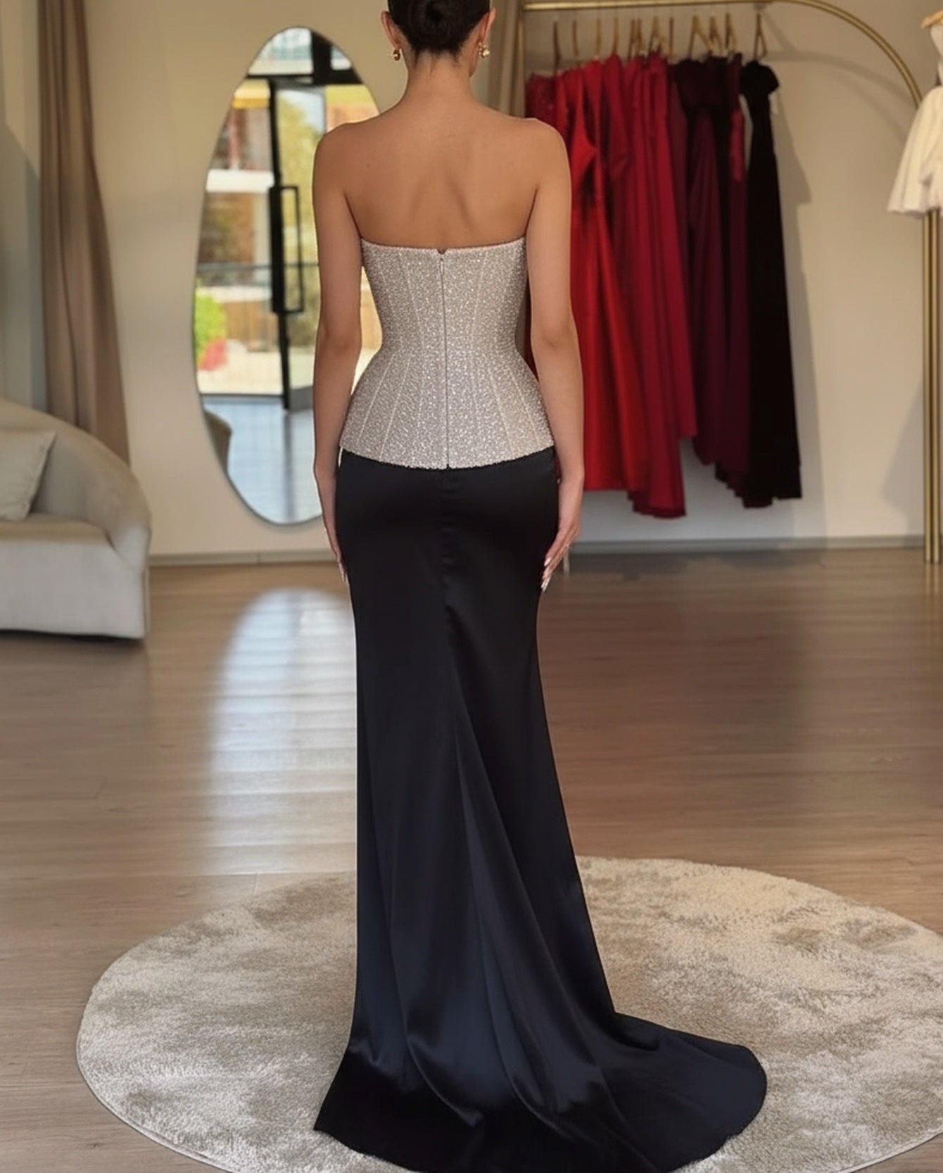 Sparkly Two Pieces Strapless Bodice Mermaid Prom Dress With Drop - Black
