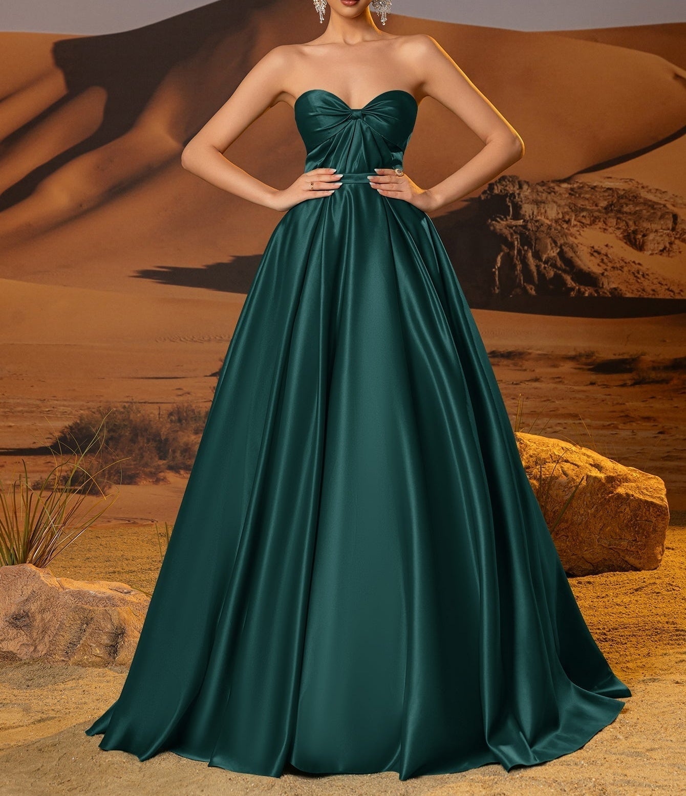 Strapless Ball Gown Prom Dress With Pleated - Teal