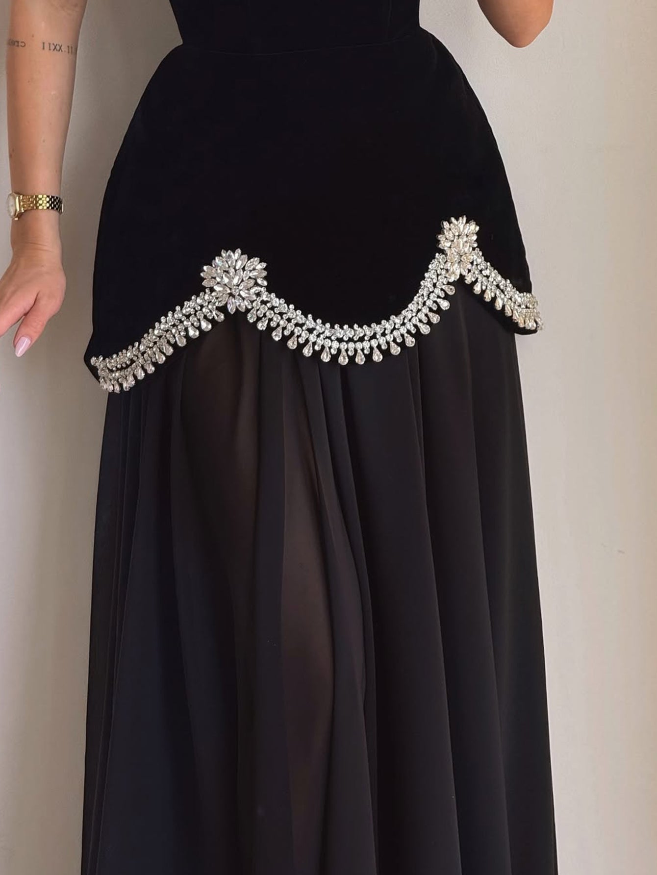 Strapless Crystal Ball Gown Prom Dress - Black