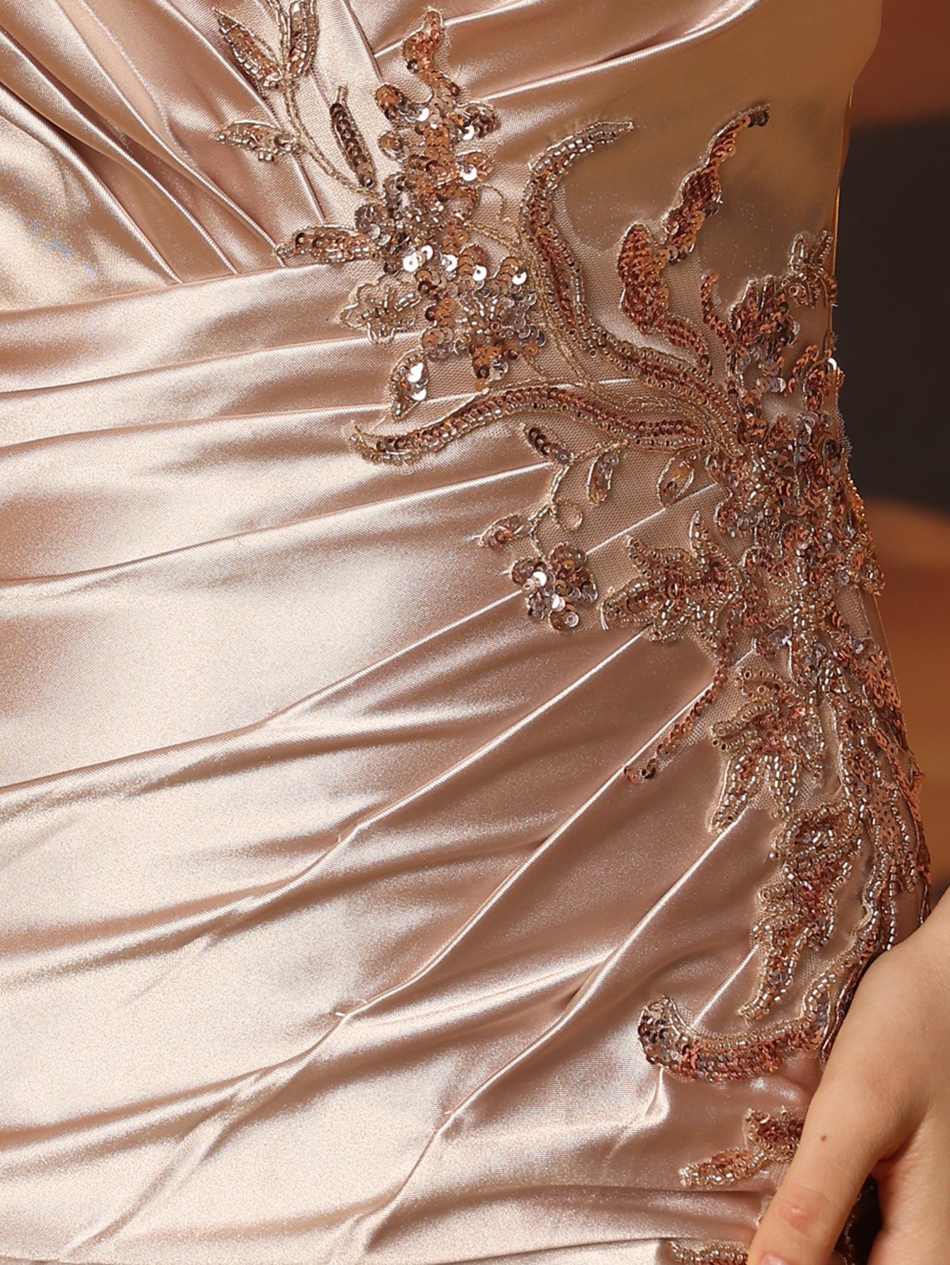 V-Neck Beaded Lace Embroidery Mermaid Prom Dress With Split - Champagne