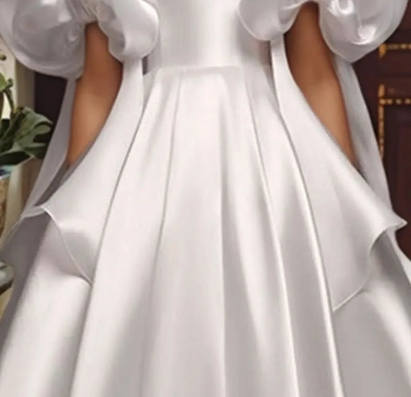 Bow Bodice Satin Ankel Ball Gown Prom Dress - White