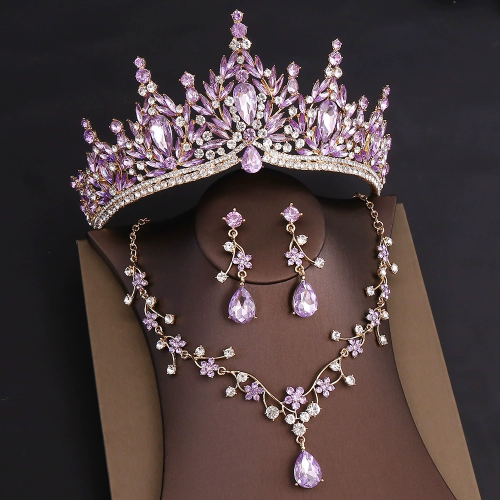 OMB1008 - Rhinestone Headpiece Quinceanera Dress Accessories Birthday Wedding Necklace, Earrings and Crown Three Piece Set