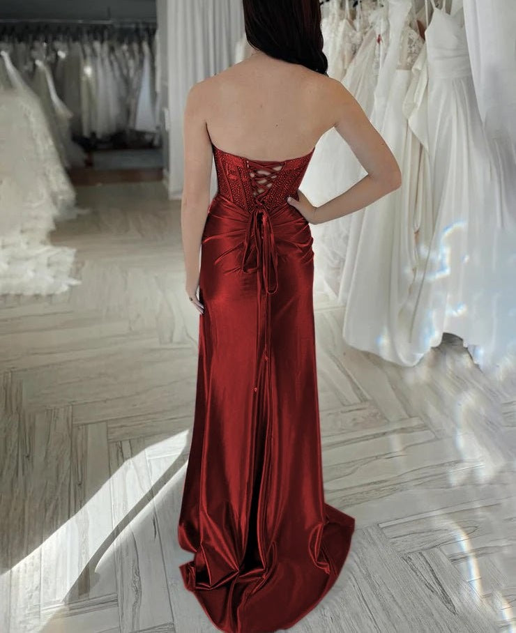 Beaded Sweetheart Mermaid Long Prom Dress With Slit
