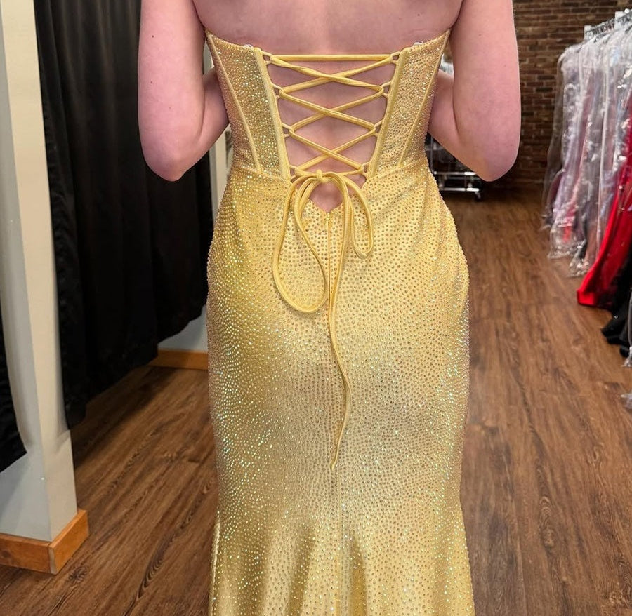 Mermaid Strapless Corset Bodice Long Prom Dress with Ruffle Slit