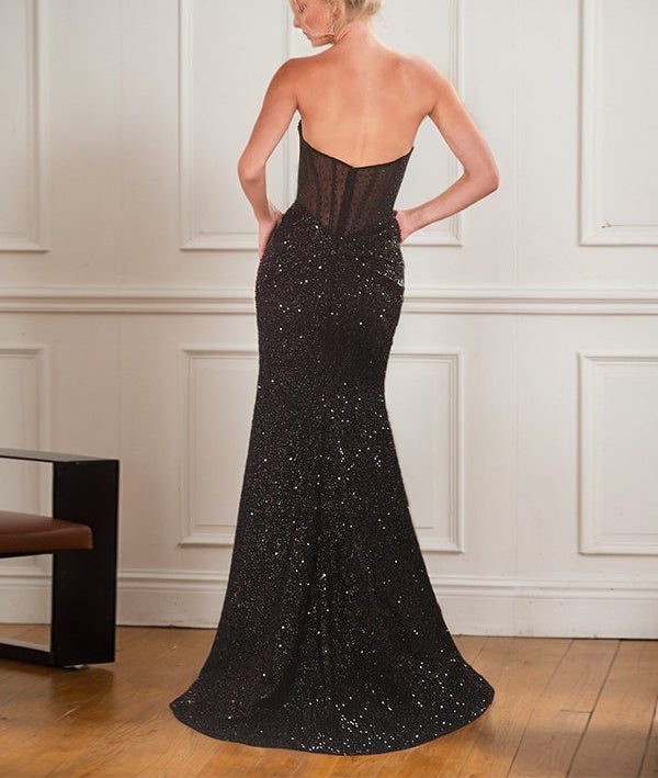 Black Sheath Sweetheart Long Corset Prom Dress With Slit