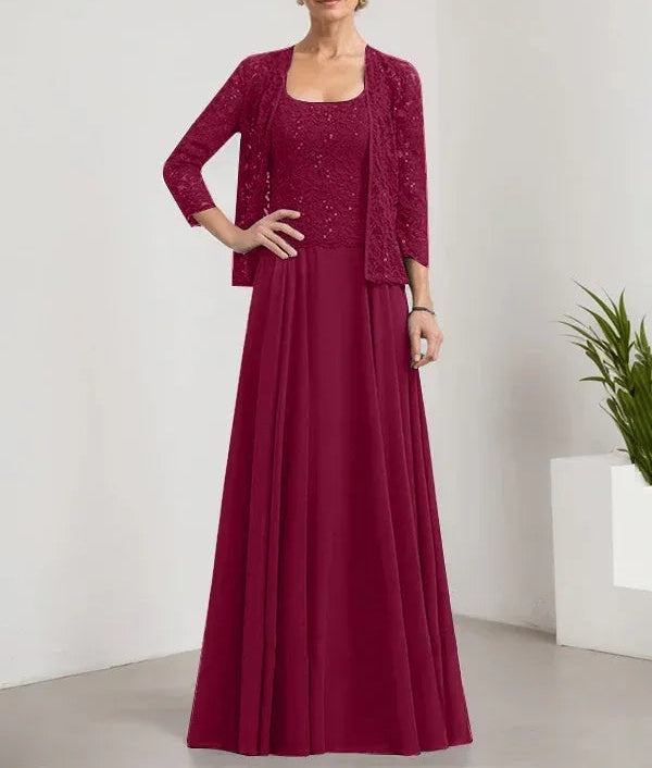 A-line Square Floor-Length Lace Chiffon Mother of the Bride Dress With Sequins
