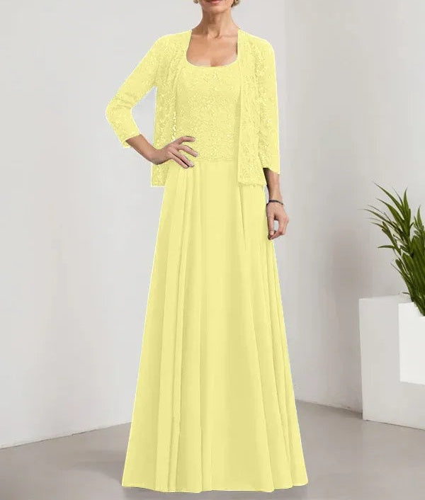 A-line Square Floor-Length Lace Chiffon Mother of the Bride Dress With Sequins