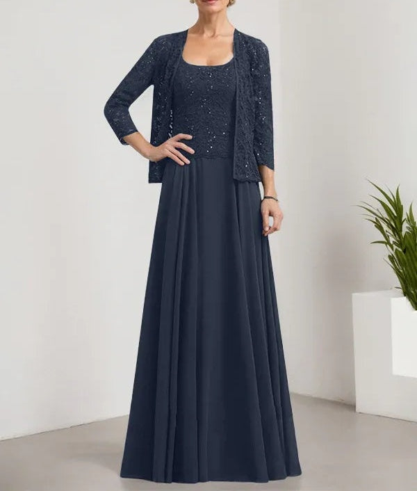 A-line Square Floor-Length Lace Chiffon Mother of the Bride Dress With Sequins