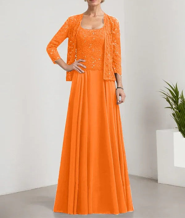 A-line Square Floor-Length Lace Chiffon Mother of the Bride Dress With Sequins