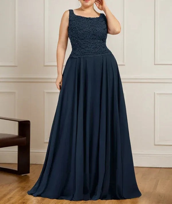 A-line Square Floor-Length Lace Chiffon Mother of the Bride Dress With Sequins