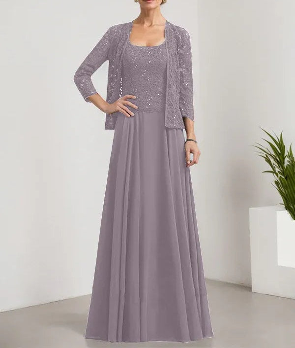 A-line Square Floor-Length Lace Chiffon Mother of the Bride Dress With Sequins
