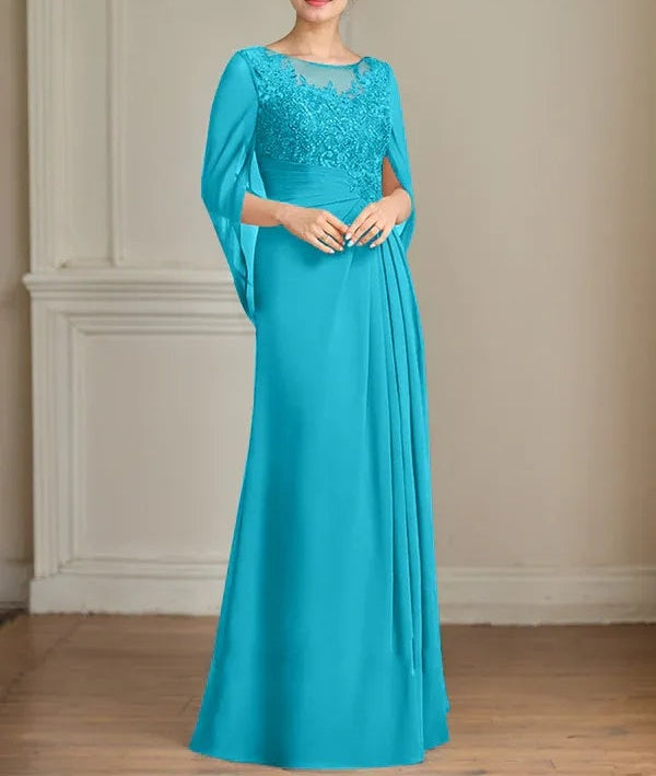 A-Line/Princess Scoop Floor-Length Mother of the Bride Dresses with Pleated & Sequins
