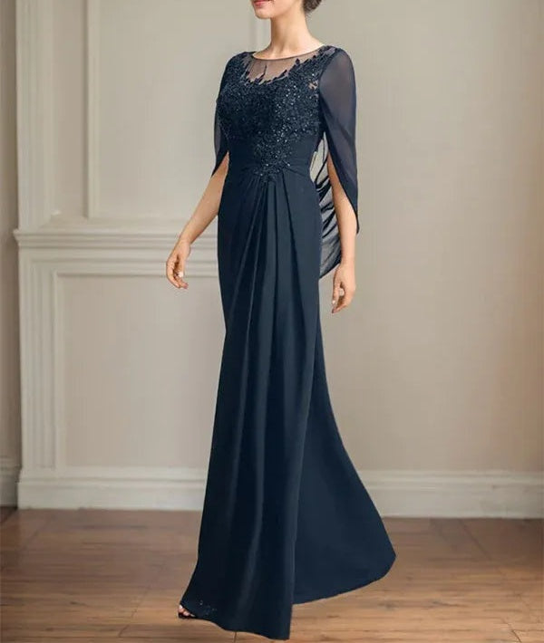 A-Line/Princess Scoop Floor-Length Mother of the Bride Dresses with Pleated & Sequins