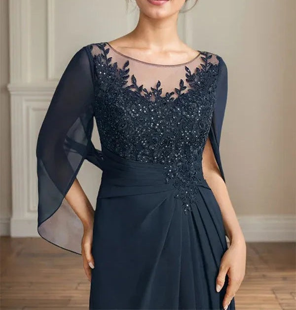 A-Line/Princess Scoop Floor-Length Mother of the Bride Dresses with Pleated & Sequins