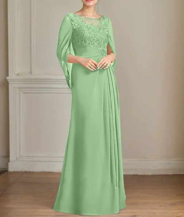A-Line/Princess Scoop Floor-Length Mother of the Bride Dresses with Pleated & Sequins