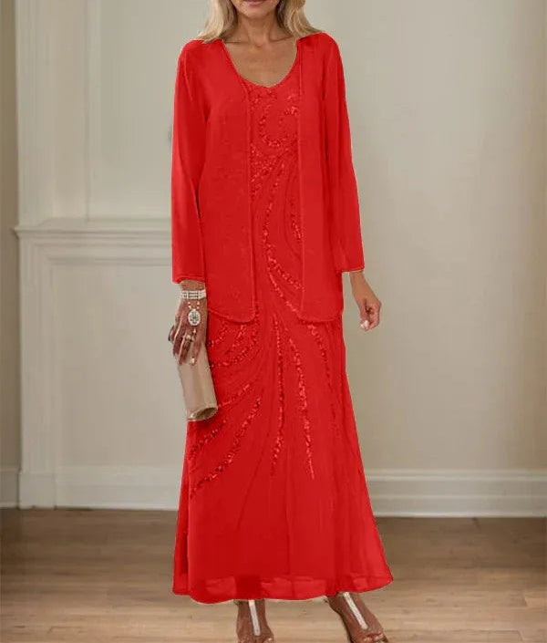 Sheath/Column V-Neck Ankle-Length Mother of the Bride Dresses with Jacket & Sequins