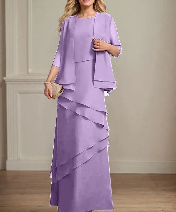 Sheath Scoop Floor-Length Chiffon Mother of the Bride Dress