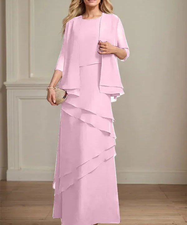 Sheath Scoop Floor-Length Chiffon Mother of the Bride Dress