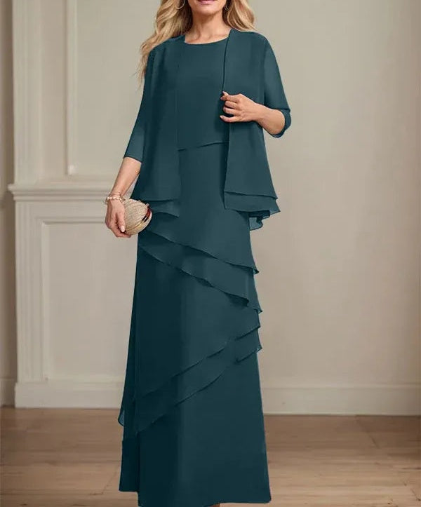 Sheath Scoop Floor-Length Chiffon Mother of the Bride Dress