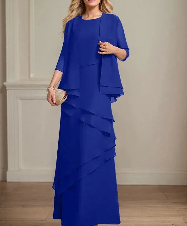 Sheath Scoop Floor-Length Chiffon Mother of the Bride Dress