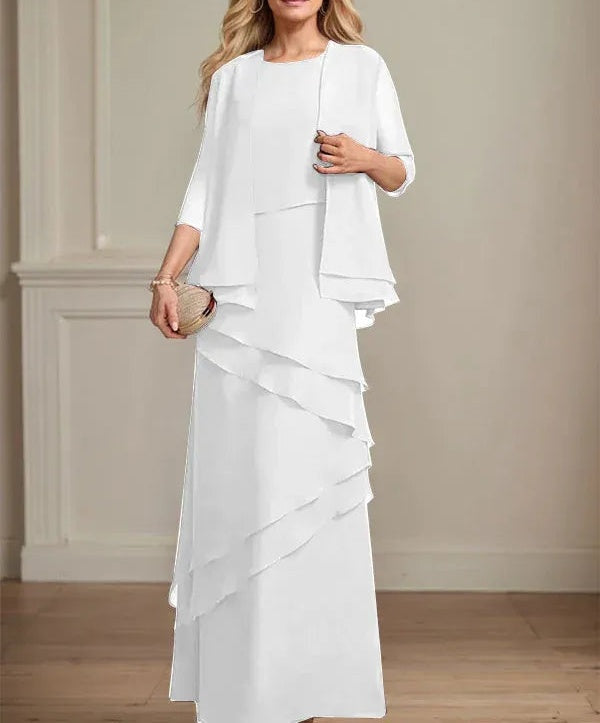 Sheath Scoop Floor-Length Chiffon Mother of the Bride Dress