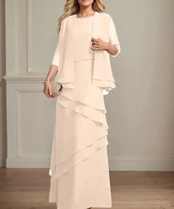 Sheath Scoop Floor-Length Chiffon Mother of the Bride Dress