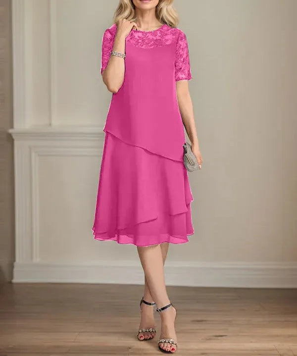 A-line Scoop Illusion Knee-Length Lace Chiffon Mother of the Bride Dress With Sequins