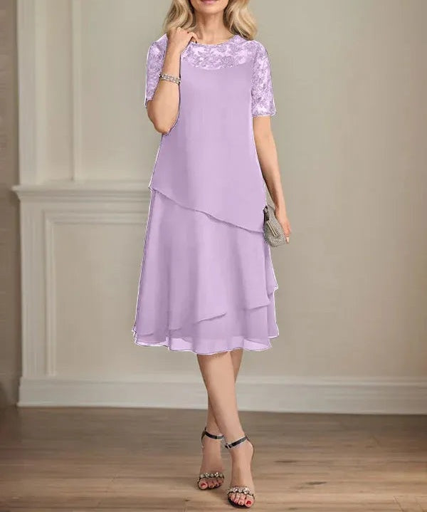 A-line Scoop Illusion Knee-Length Lace Chiffon Mother of the Bride Dress With Sequins