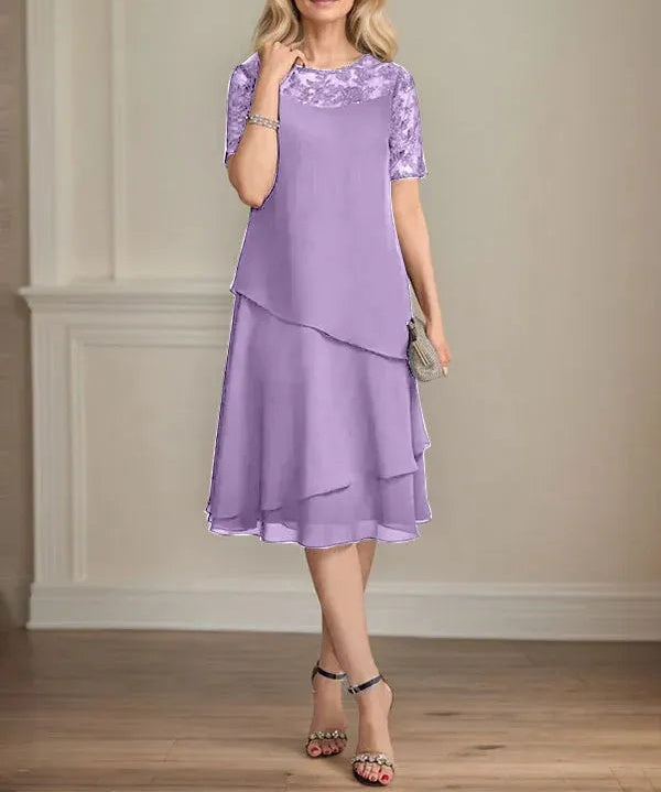 A-line Scoop Illusion Knee-Length Lace Chiffon Mother of the Bride Dress With Sequins