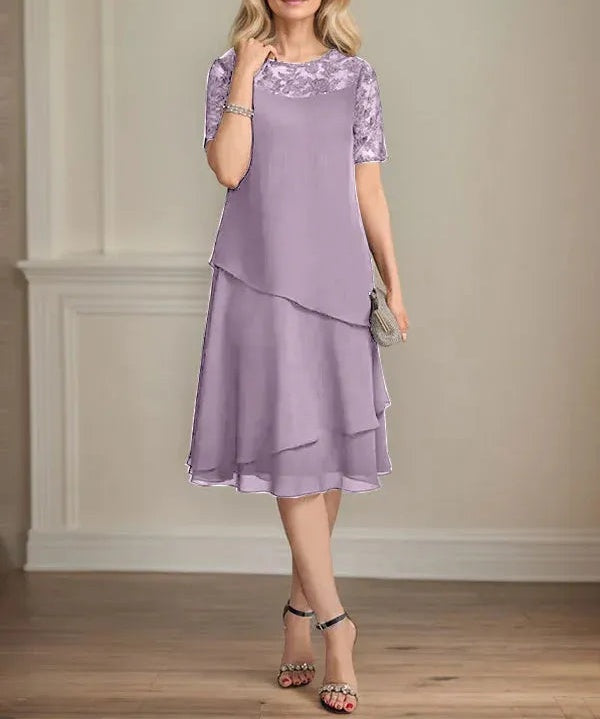 A-line Scoop Illusion Knee-Length Lace Chiffon Mother of the Bride Dress With Sequins