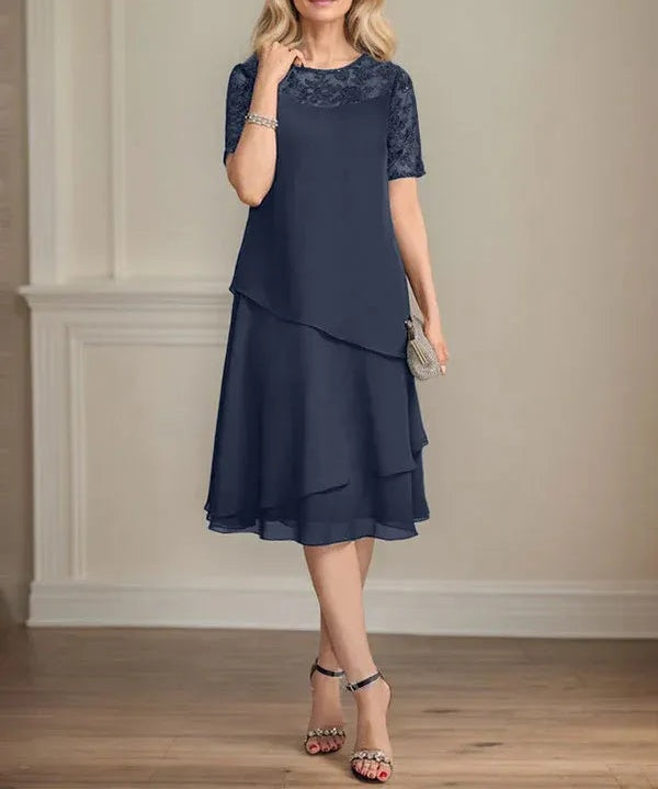 A-line Scoop Illusion Knee-Length Lace Chiffon Mother of the Bride Dress With Sequins