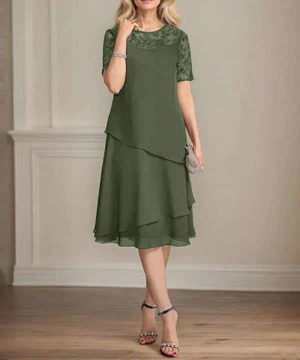 A-line Scoop Illusion Knee-Length Lace Chiffon Mother of the Bride Dress With Sequins