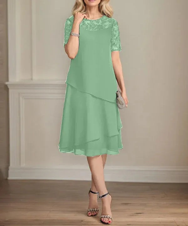A-line Scoop Illusion Knee-Length Lace Chiffon Mother of the Bride Dress With Sequins