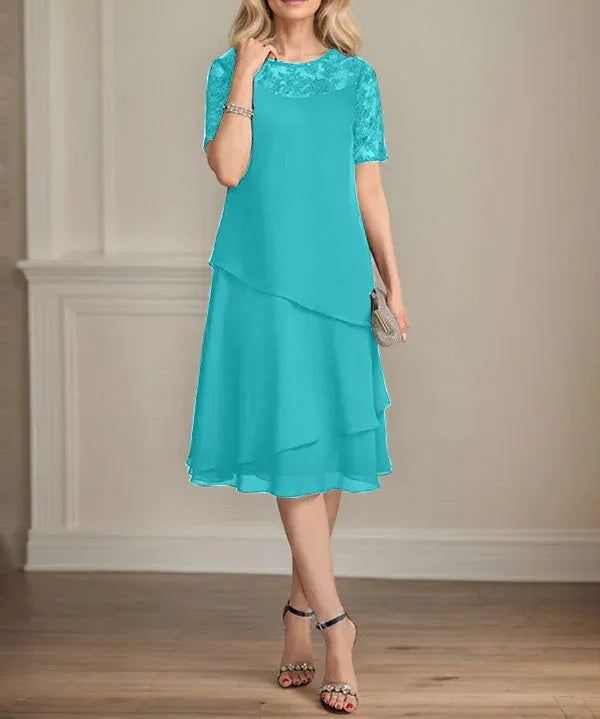 A-line Scoop Illusion Knee-Length Lace Chiffon Mother of the Bride Dress With Sequins