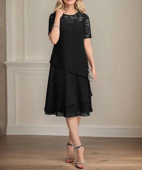 A-line Scoop Illusion Knee-Length Lace Chiffon Mother of the Bride Dress With Sequins