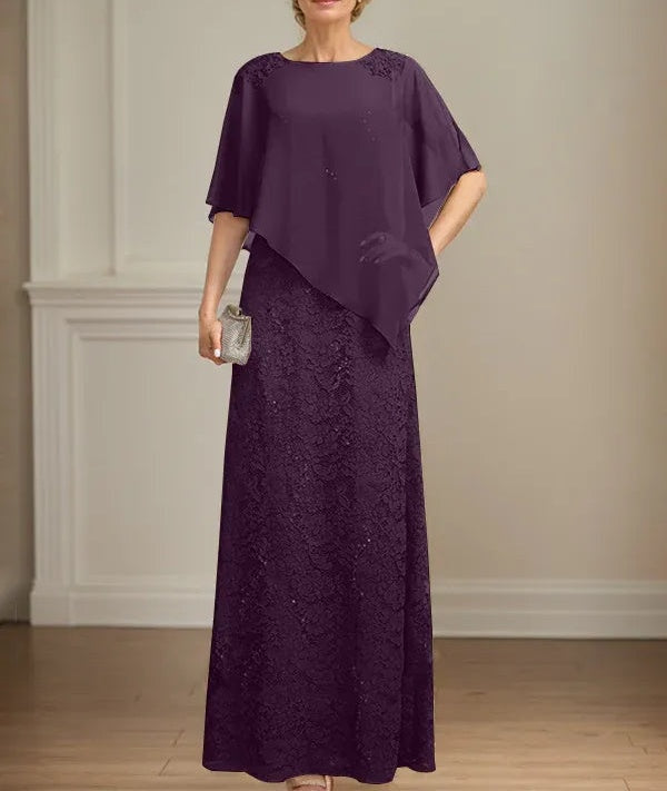 Sheath/Column Scoop Floor-Length Chiffon Lace Mother of the Bride Dress With Sequins Beading