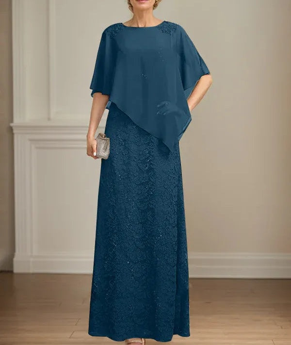 Sheath/Column Scoop Floor-Length Chiffon Lace Mother of the Bride Dress With Sequins Beading