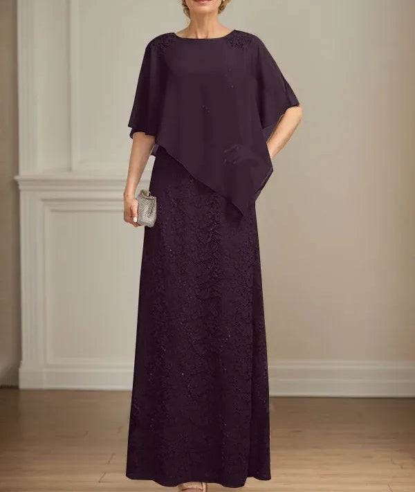 Sheath/Column Scoop Floor-Length Chiffon Lace Mother of the Bride Dress With Sequins Beading