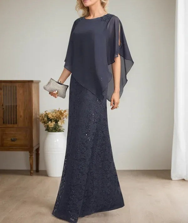 Sheath/Column Scoop Floor-Length Chiffon Lace Mother of the Bride Dress With Sequins Beading